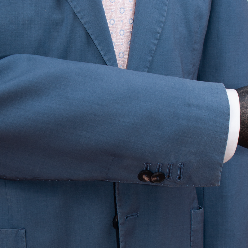 Santaniello linen suit in steel blue