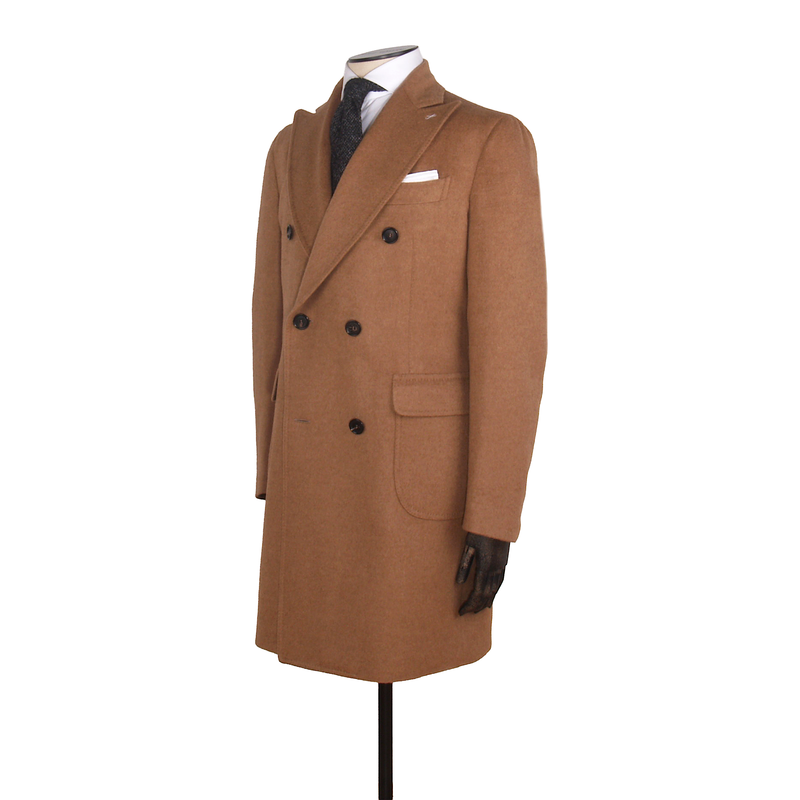 Gaiola Napoli double-breasted coat in natural brown made from camel hair