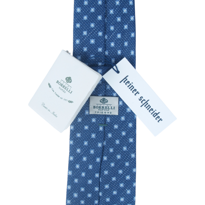Borrelli blaue Krawatte mit quadratischen weißen Muster