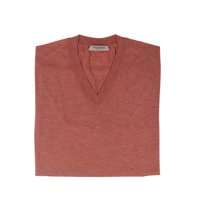 Fioroni kupferrote V-neck Pullover mit langen Ärmel