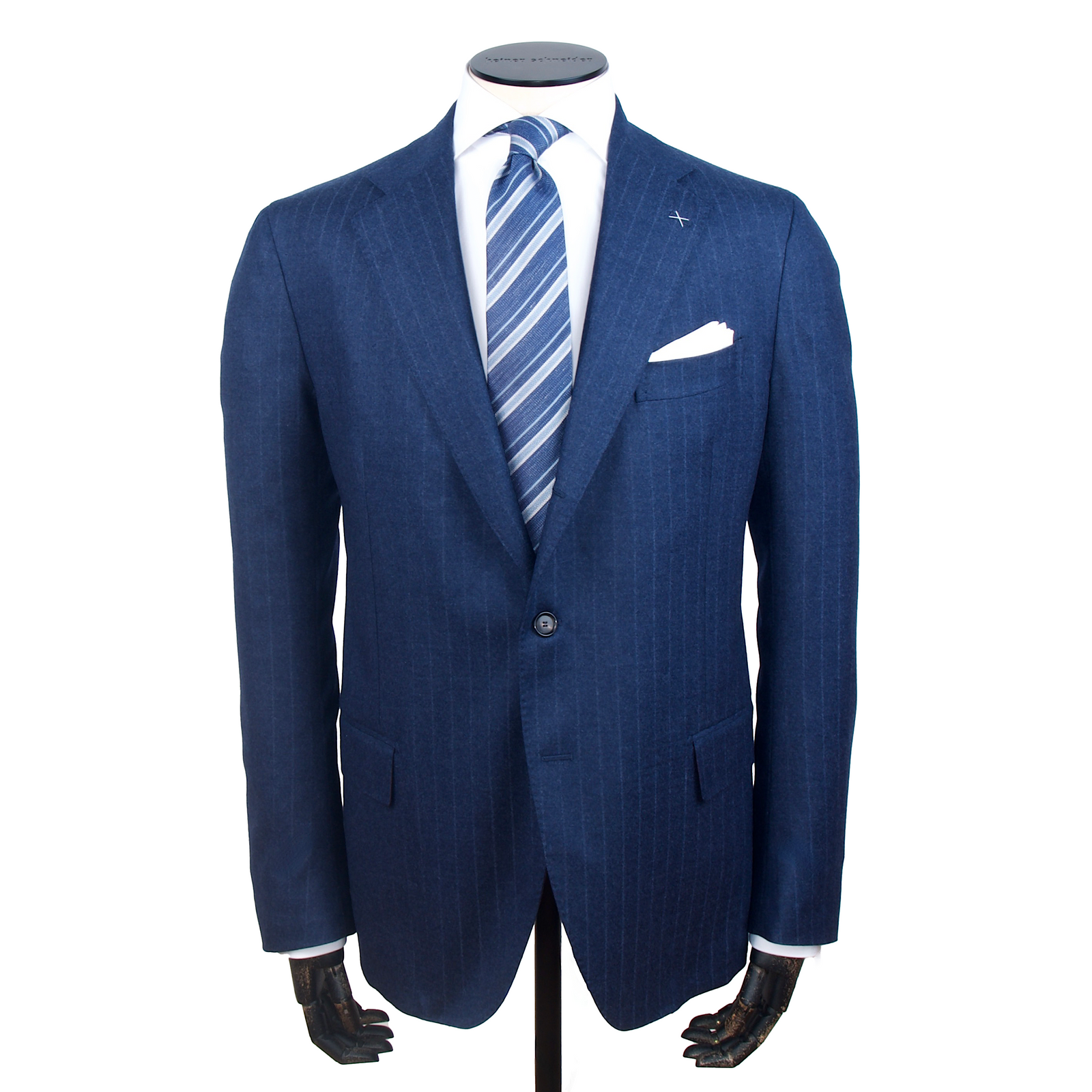 Gaiola Napoli Blauer Flanell Anzug mit feinen Kreidestreifen