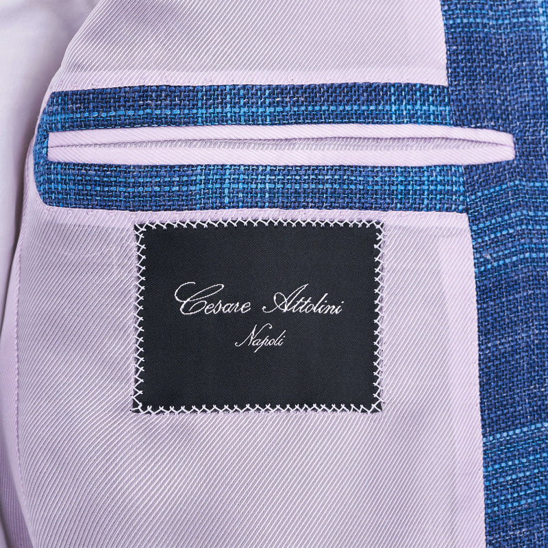 Cesare Attolini Blaues mit hellblauen Karos Sakko