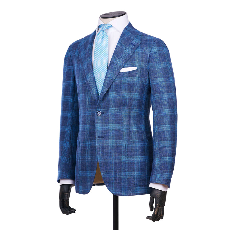 Cesare Attolini Blaues mit hellblauen Karos Sakko