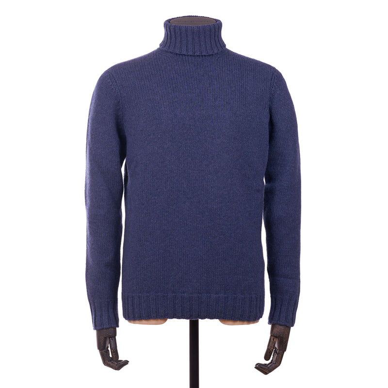Drumohr, Blauer Kaschmir Rollkragenpullover