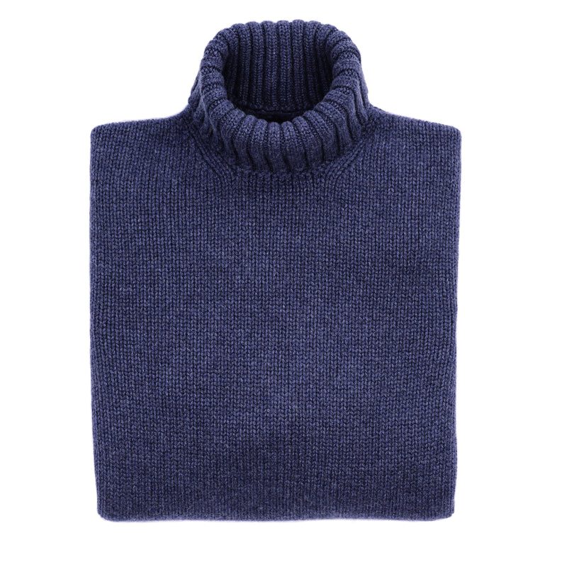 Drumohr, Blauer Kaschmir Rollkragenpullover