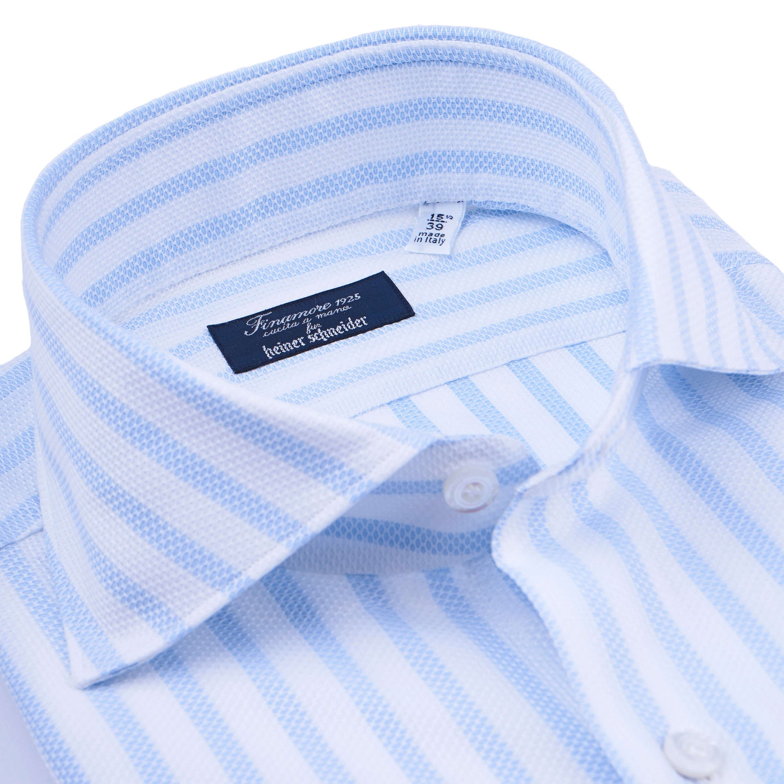 Finamore Piqué Hemd weiß-blau gestreift schmale Milano Passform