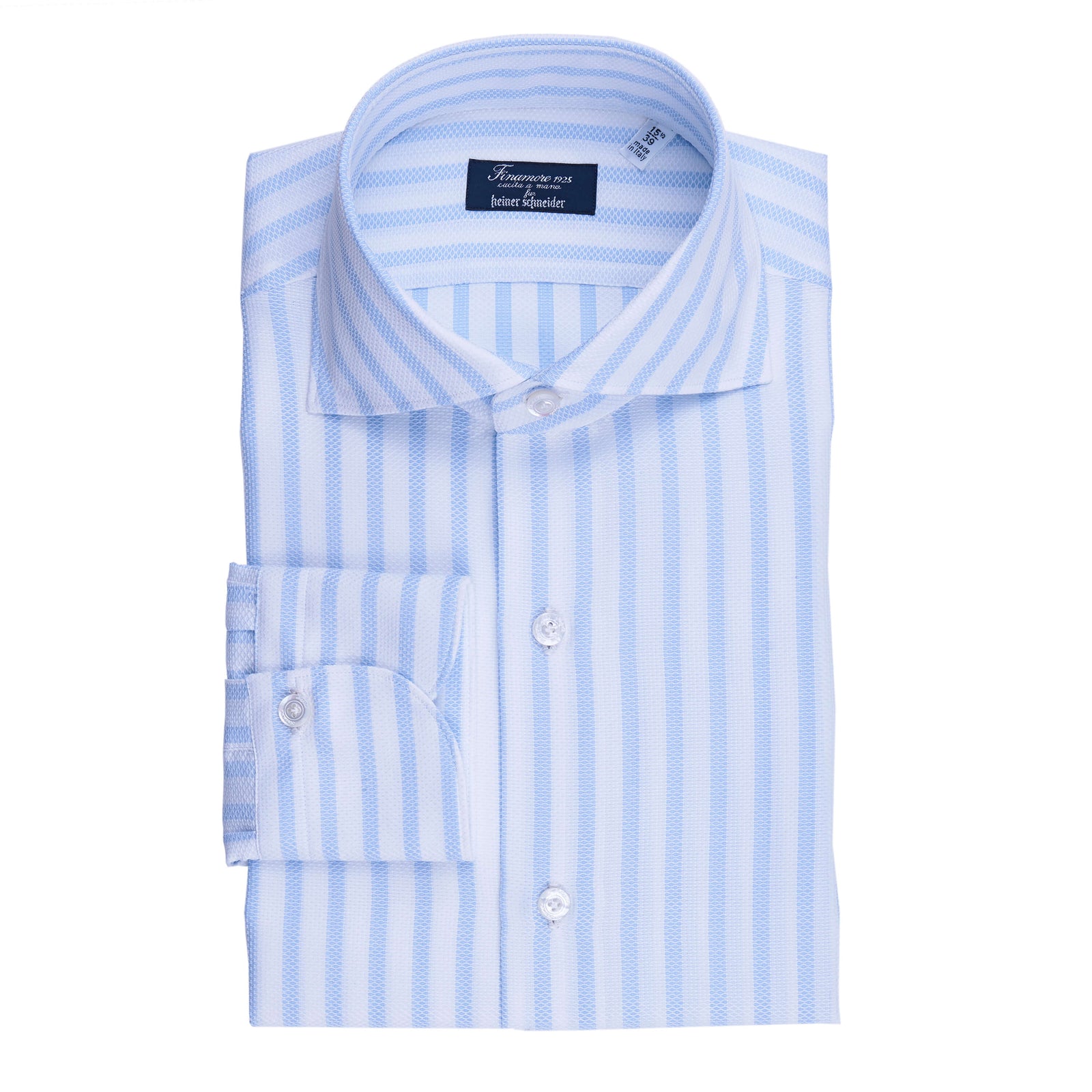 Finamore Piqué Hemd weiß-blau gestreift schmale Milano Passform