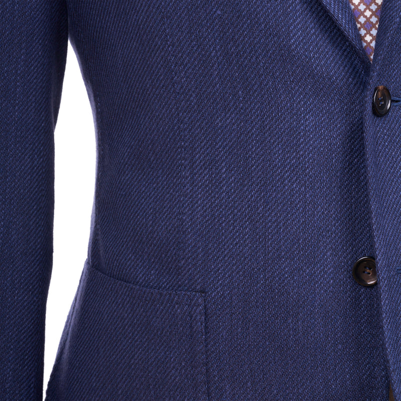 Stile Latino Napoli Seide Baumwolle Leinensakko Blau