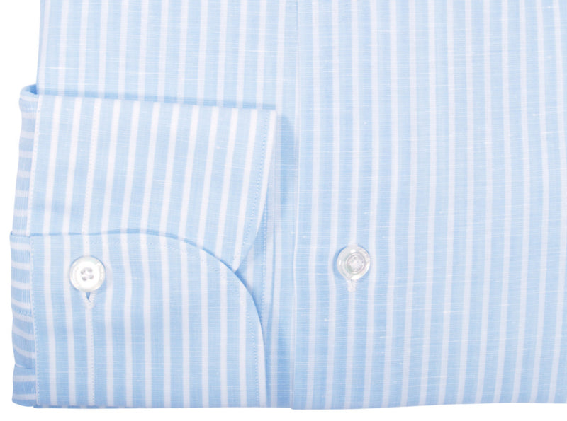 Finamore 1925 Linen cotton shirt Blue striped slim fit Milano