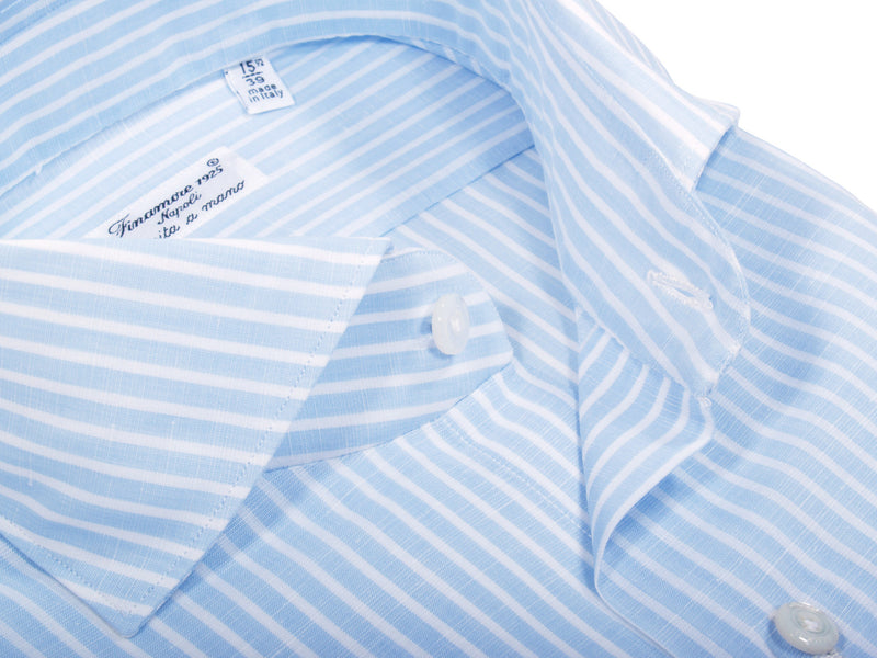 Finamore 1925 Linen cotton shirt Blue striped slim fit Milano