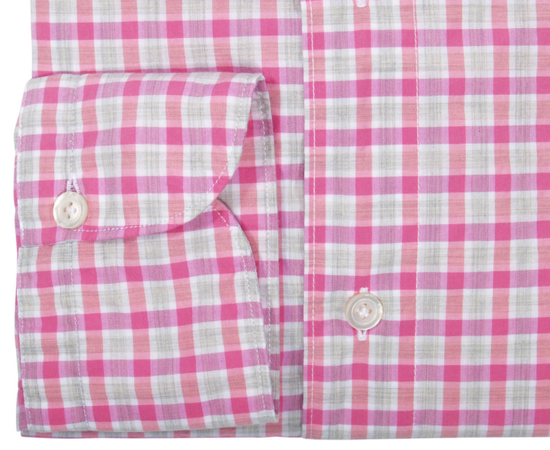 Finamore 1925 Washed cotton shirt Pink Grey Checked model Tokyo