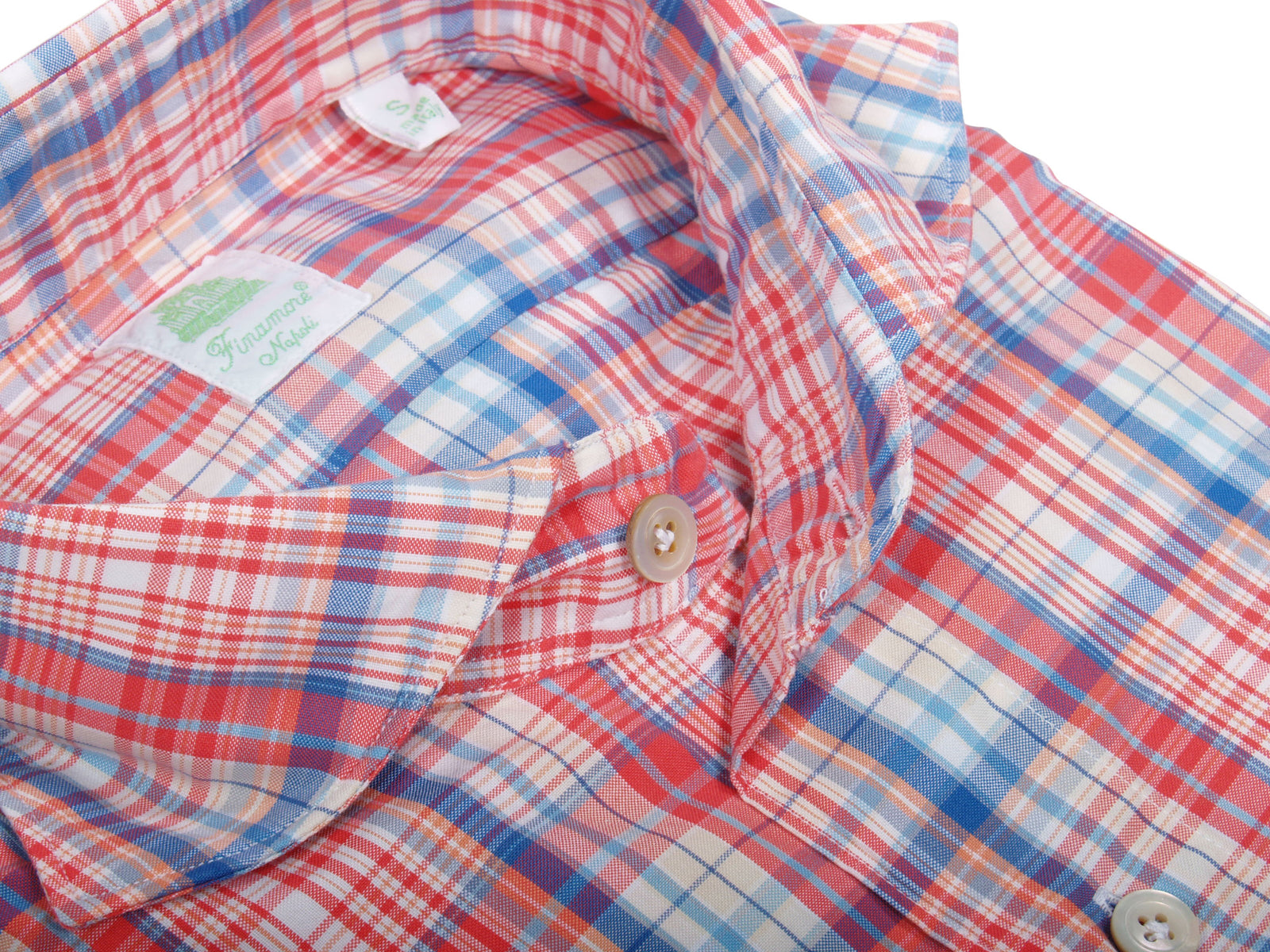 Finamore 1925 Washed cotton shirt red blue plaid model Tokyo